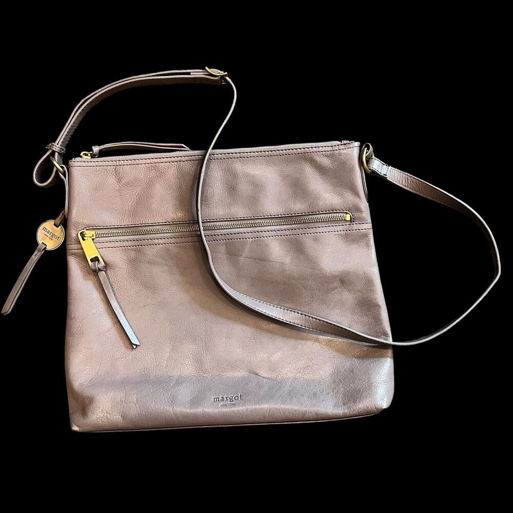 Margot Taupe Leather Super Soft Crossbody Shoulder Bag Large
